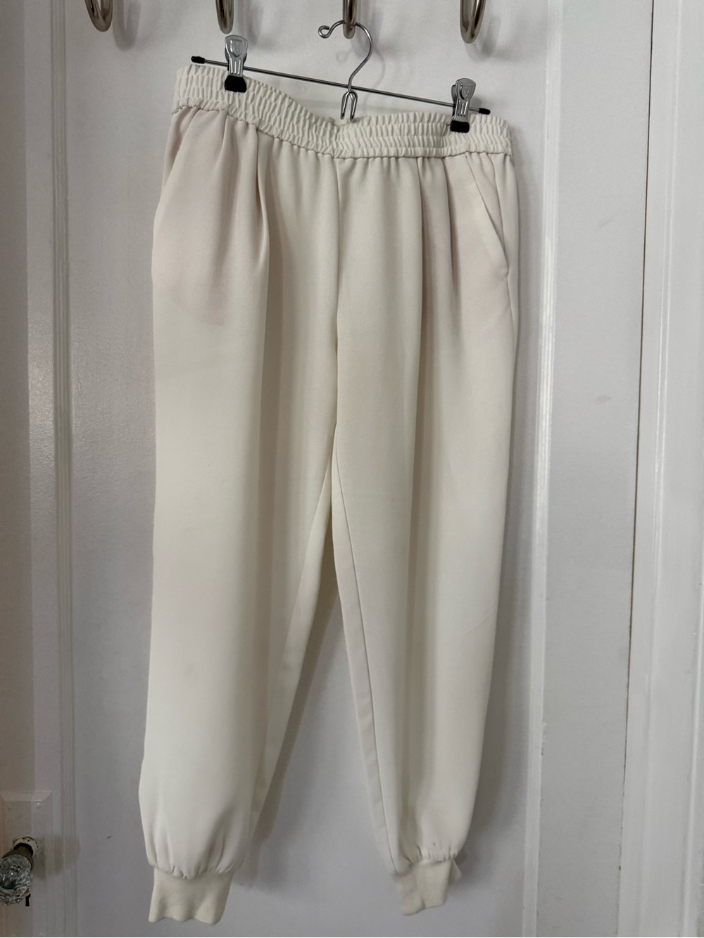 Joie Cream Cropped Elastic-Waist Ankle Pants